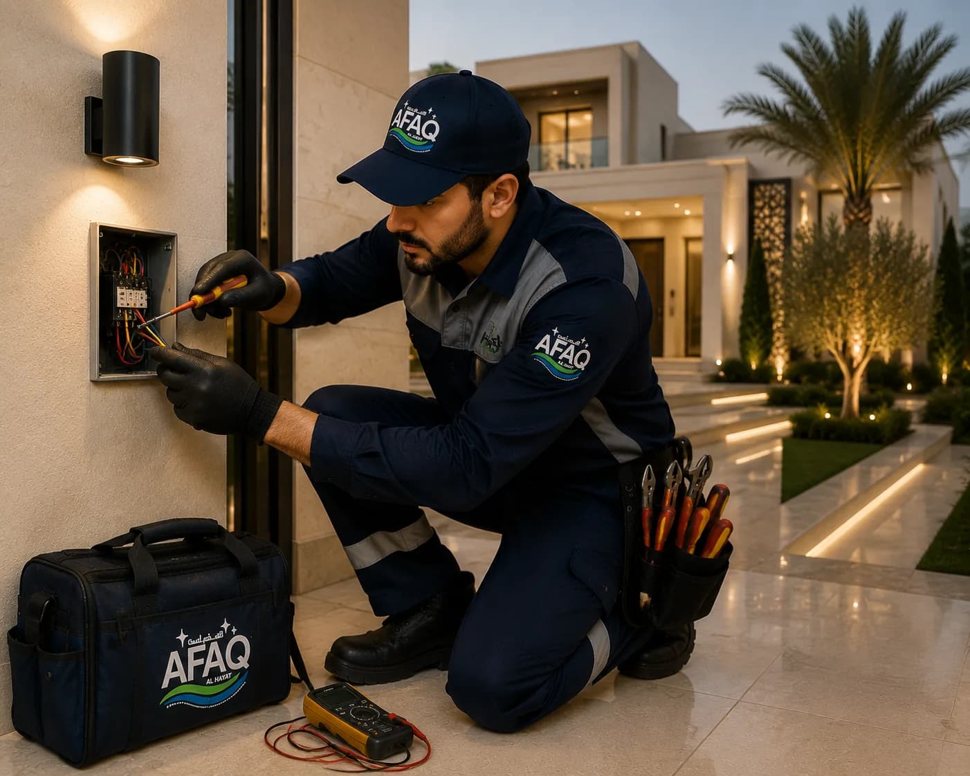 كهربائي من آفاق الحياة يصلح مقبسًا كهربائيًا بأمان